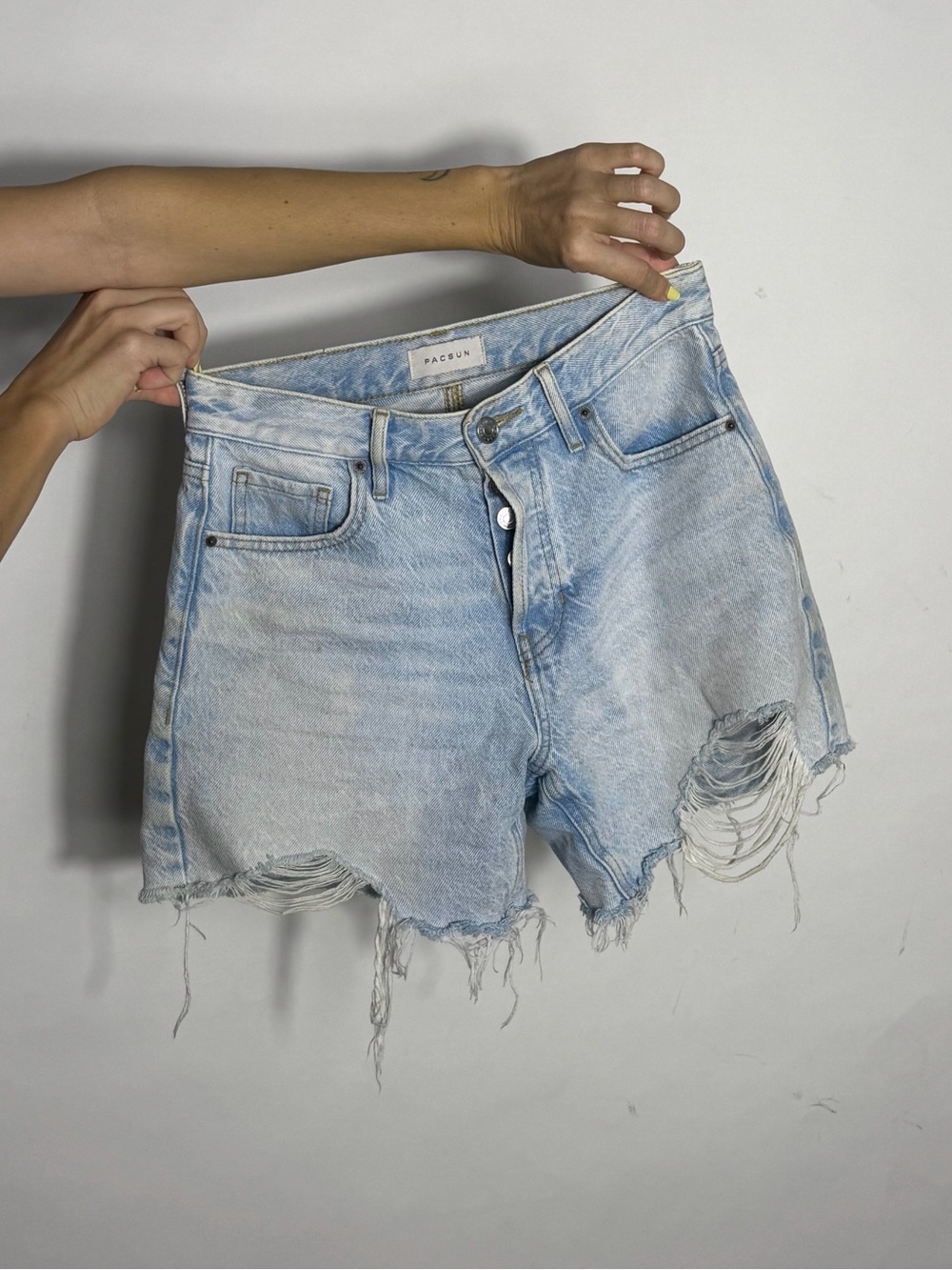 PacSun Light Blue Distressed High-Rise Denim Shorts